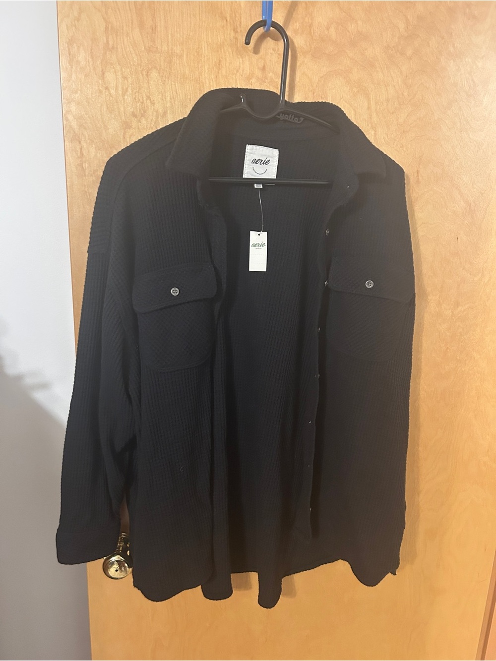 Black Aerie LumberJane Waffle Shirt Shacket
